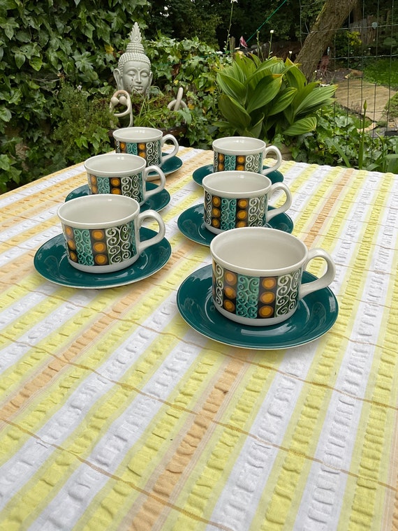 Hostess Tableware ‘Iona’ Cup and Saucer Sets. 1970s Vintage.