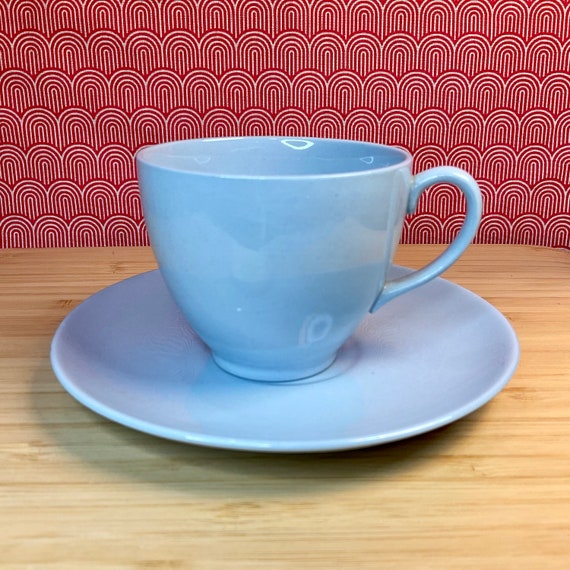 Vintage 1950s Johnson Bros ‘Blue Cloud’ Cup & Saucer Sets / Retro Tableware / 50s Home Decor Accessory / Powder Blue / 50s Kitchen Style