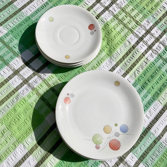Vintage 1950s Seltmann Weiden Bavaria Side Plates and Saucers / Circle Design / Primary Colours / Retro Tableware / Kitchen Crockery