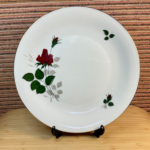 Vintage 1960s Seltmann Weiden Bavaria Red Pose Pattern Cake Plate With Gold Trim / Retro Tableware / Home Decor Accessory / Mid Century