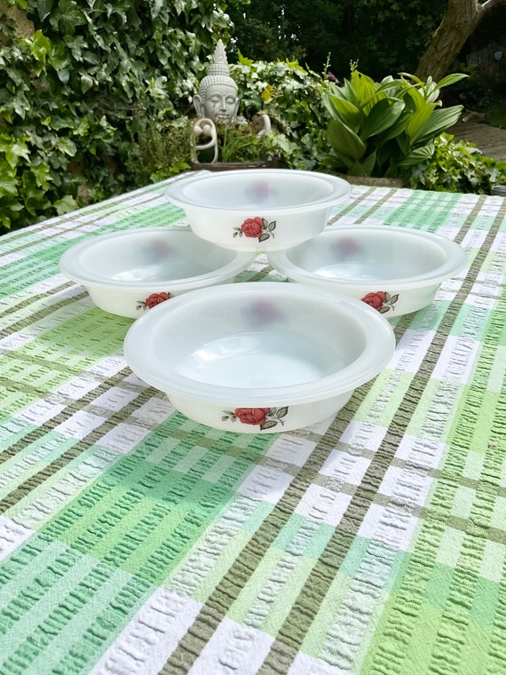 Phoenix Glass Bowls With Rose Design. 1960s Vintage.