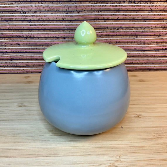 Vintage 1950s Poole Twintone Lime Yellow and Moonstone Grey Preserve Pot / Retro Tableware & Replacement Kitchen Crockery / Home Decor