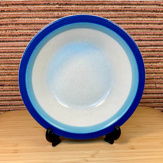 Vintage 1970s Barratts Cobalt and Pale Blue Rimmed Soup or Cereal Bowls / Retro Tableware / 70s Home Decor Accessory / Kitchen Crockery