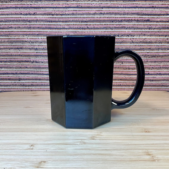 Vintage 1980s Arcoroc ‘Octime’ Individual Mugs / Retro Tableware / 80s Home Decor Accessory / French Black Glass
