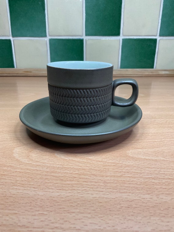 Denby Chevron Cup and Saucer Sets. 1960s - 80s Vintage