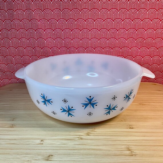 Vintage 1960s Phoenix Glass Zodiac Blue Teal Atomic Pattern 1.5 Pint Casserole Serving Or Oven Dish / Retro Cookware / Home Decor Accessory