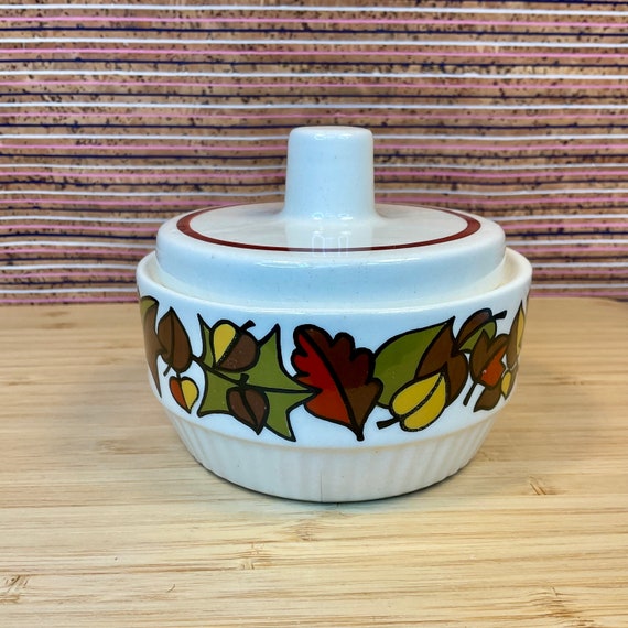 VEB Torgau ‘Vera’ Autumn Leaves Pattern Lidded Sugar Bowl / Made In Germany / Retro Tableware / Storage / Crockery / Home Decor Accessory