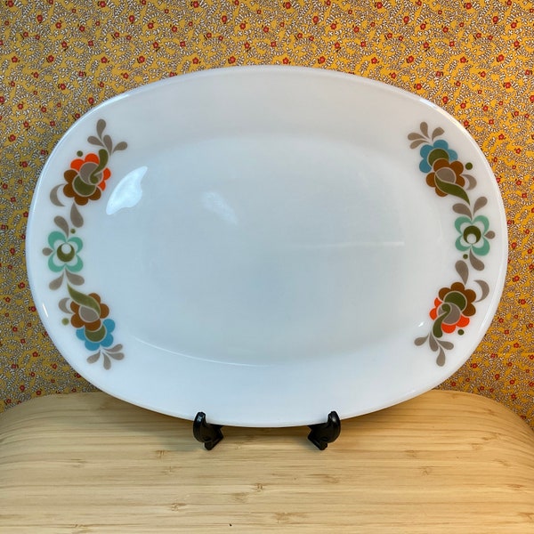 Vintage 1970s JAJ Pyrex Carnaby Tempo Oval Dinner Plate / Meat Platter / Retro Tableware / 70s Home Decor Accessory / Brown Teal and Orange
