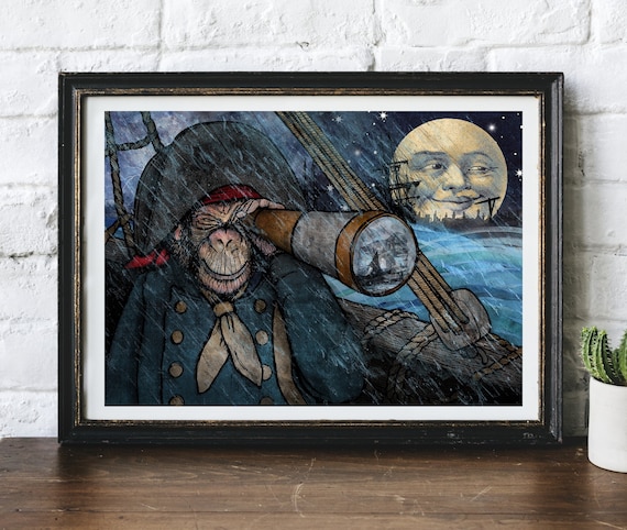 Hartlepool Monkey Original Art Illustrated Giclée North East Folk Story Folklore Print by Helen Temperley. A3 or A4 Size.