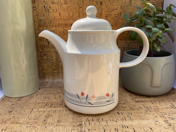 Kilncraft Coloroll Terracotta and Grey Floral Coffee Pot. 1980s Vintage.
