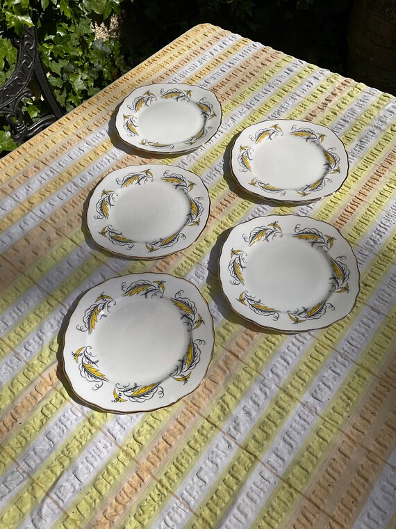 Crown Royal Yellow and Black Leaf Pattern Side Plates. 1960s Vintage.