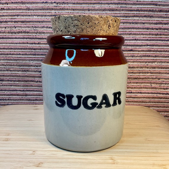 Vintage 1970s Pearsons ‘Sugar’ Storage Jar With Natural Cork Lid / Preserve Making / Farmhouse Kitchen / Country Kitchen / Cottage Decor