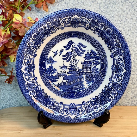 Vintage 1960s-1980s English Ironstone ‘Old Willow’ Soup Or Cereal Bowls / Traditional Blue & White / Crockery / Retro Tableware / Home Decor