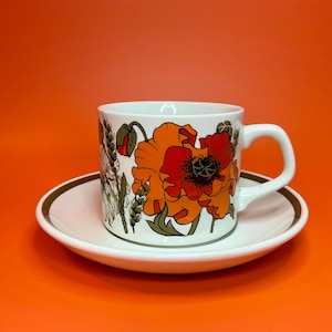 Vintage ‘Poppy’ Cup and Saucer Set by J & G Meakin - Quaint Floral 1970s Home Decor or Cute Gift Idea