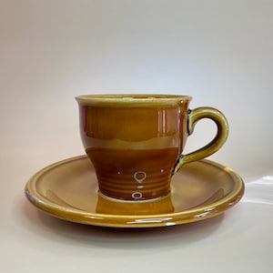 Vintage East German Toffee Brown Glaze Cup & Saucer Sets : Rustic 70s Retro Kitchen Nostalgia