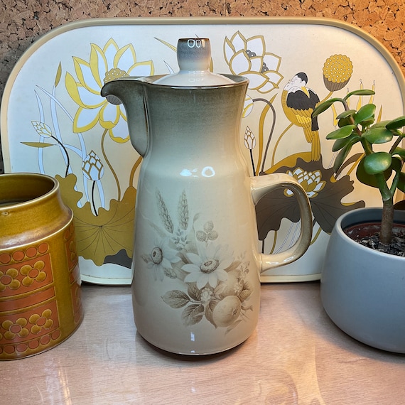 Vintage 1970s Denby ‘Memories’ Coffee Pot / Brown and Beige Floral / Retro Tableware / Vintage Home Decor / Home Accessory / Vintage Gift