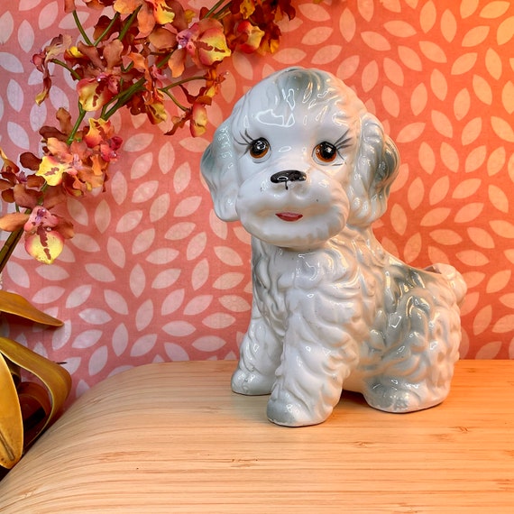 Vintage 1950s Ceramic Poodle Planter / Storage Pot / Retro Home Decor / Dog Lover Gift / Kitsch Dog Ornament / Small Plant Pot / Pen Pot