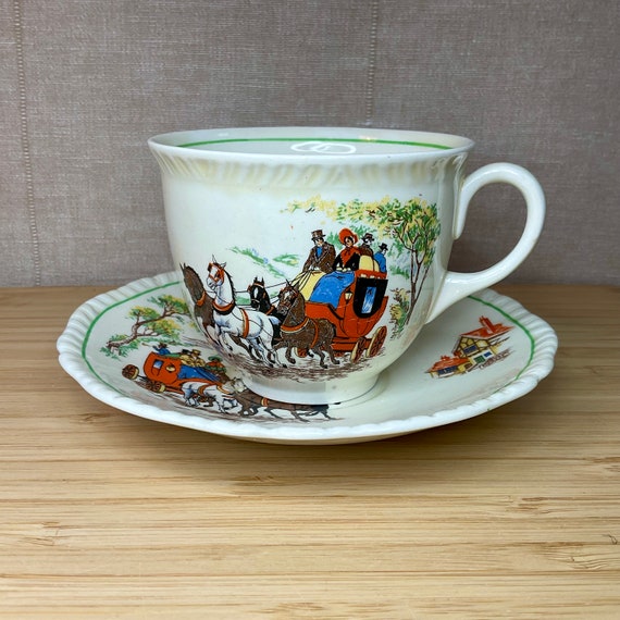 Art Deco Horses and Carriage Cup and Saucer Set / Spare Single Cup / 1930s Vintage / Made In England / Staffordshire / Home Decor Accessory