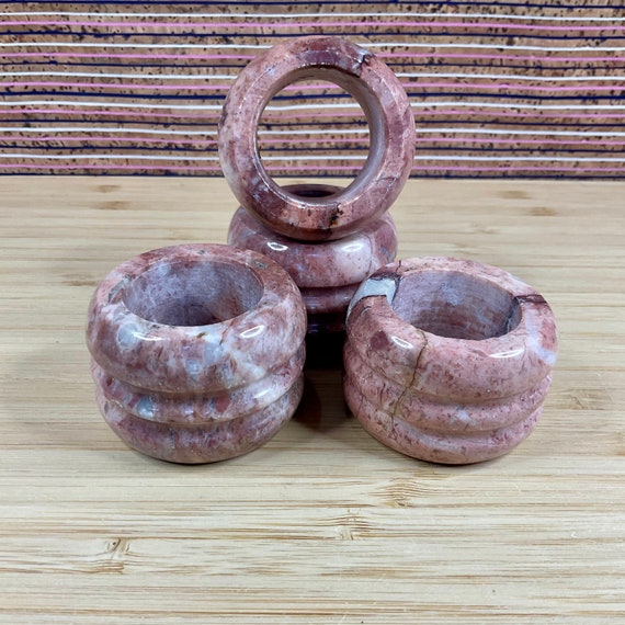 Set of Four Vintage Pink Marble Napkin Rings / Retro Tableware & Accessories / Dinner Party / Special Occasion / Genuine Marble / Home Decor