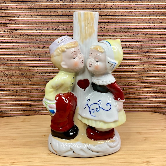 Kissing Dutch Children Ceramic Lamp Base / 1960s Vintage Kitsch / Retro Home Decor Accessory / Gift For Lover / Home Lighting/ Add Own Shade