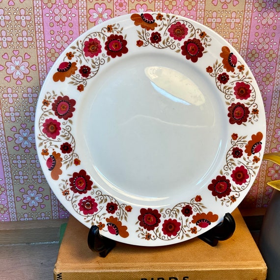 Vintage 1960s Ridgway ‘Carissima’ Bone China Side Plates / Pink & Brown Folky Floral / Retro Tableware / Crockery / 60s Kitchen / Accessory
