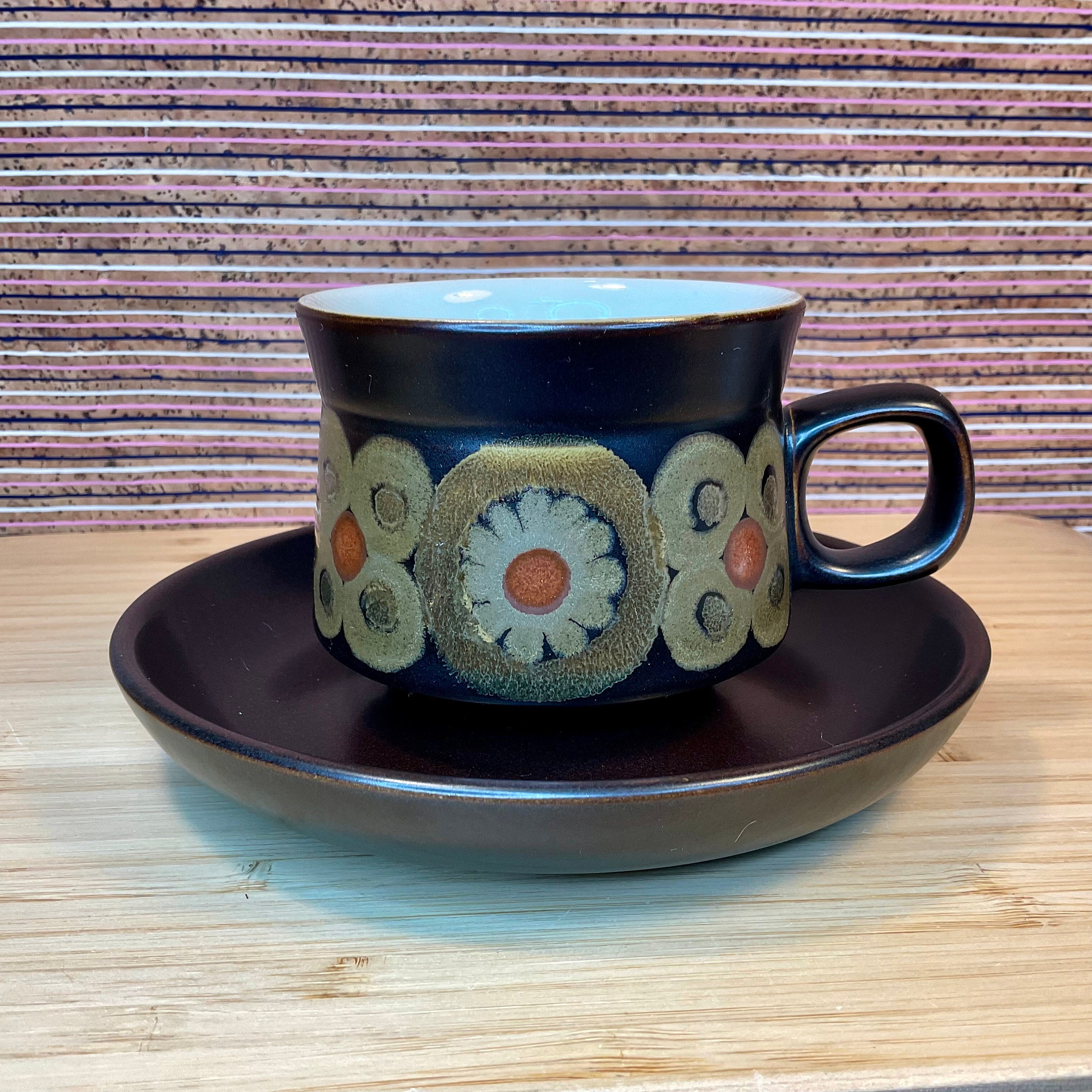 Vintage 1960s-80s Denby arabesque Cup and Saucer Sets / Retro