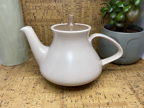 Poole Twintone Sepia and Mushroom Teapot. 1930s-80s Vintage.