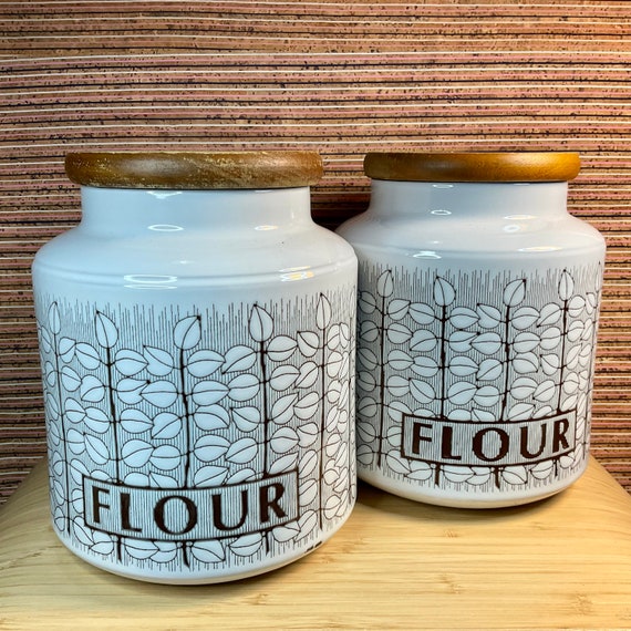 Vintage 1970s Hornsea ‘Charisma’ Flour Storage Jars / Retro Kitchenware / 70s Home Decor Accessory / Brown Leaf Pattern / Collectable Range