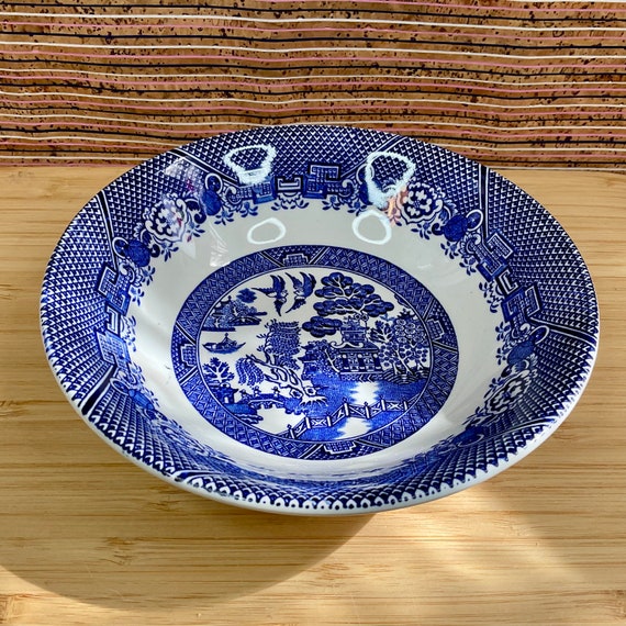 Wood & Sons Woods Ware ‘Willow’ Soup or Cereal Bowls / 1960s Vintage / Traditional Blue and White / Crockery / Retro Tableware / Home Decor
