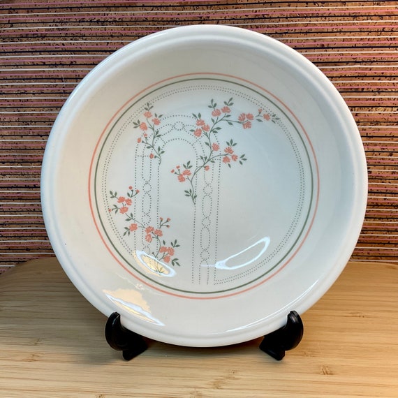 Vintage 1980s Coloroll ‘Rose Trellis’ Soup or Cereal Bowls / Peach and Green Floral / Retro Kitchen Tableware / 80s Home Decor Accessory /