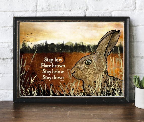 Hare Brown Poem Wildlife Animal Nature Countryside Illustrated Original Art Giclee Print by Helen Temperley. A3 or A4 Sizes.