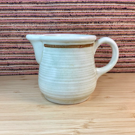 Vintage 1970s Churchill Beige Ribbed Milk Jug With Tan Trim / Retro Tableware / 70s Home Decor Accessory / Rustic Country Cottage Style