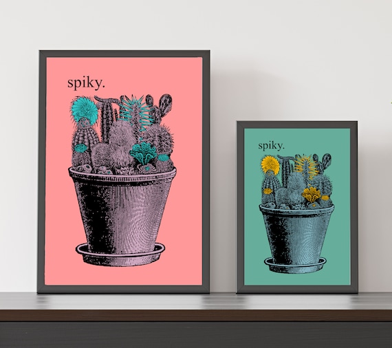 Cactus Wall Giclée Art Prints. A3 + A4. Choice of Blue Mustard Green or Pink / House Plant / Plant Lover Gift / Cacti Lover Gift /