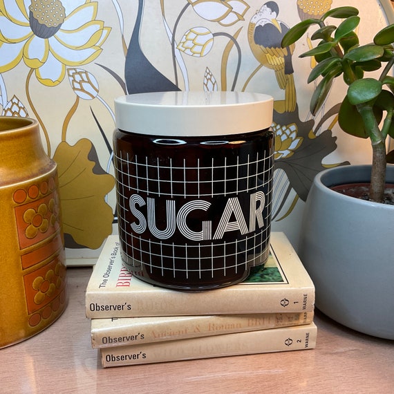 Vintage 1980s CLP Brown Glass Sugar Storage Jar / Grid Pattern / Retro Kitchenware / 80s Home Decor / Vintage Home Accessory / Vintage Gift