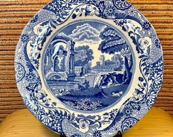 Spode's Italiaanse 25 cm dinerbord / Pre 1970 Vintage / Blauw en Wit / Traditioneel / Golvende rand / Vervangend servies / Verzamelbaar / Cadeau