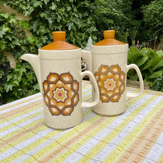 Vintage 1970s Palissy ‘Kalabar’ Coffee Pots. 1970s / Orange and Brown / Geometric Floral / Retro Tableware / 70s Kitchen / Vintage Gift