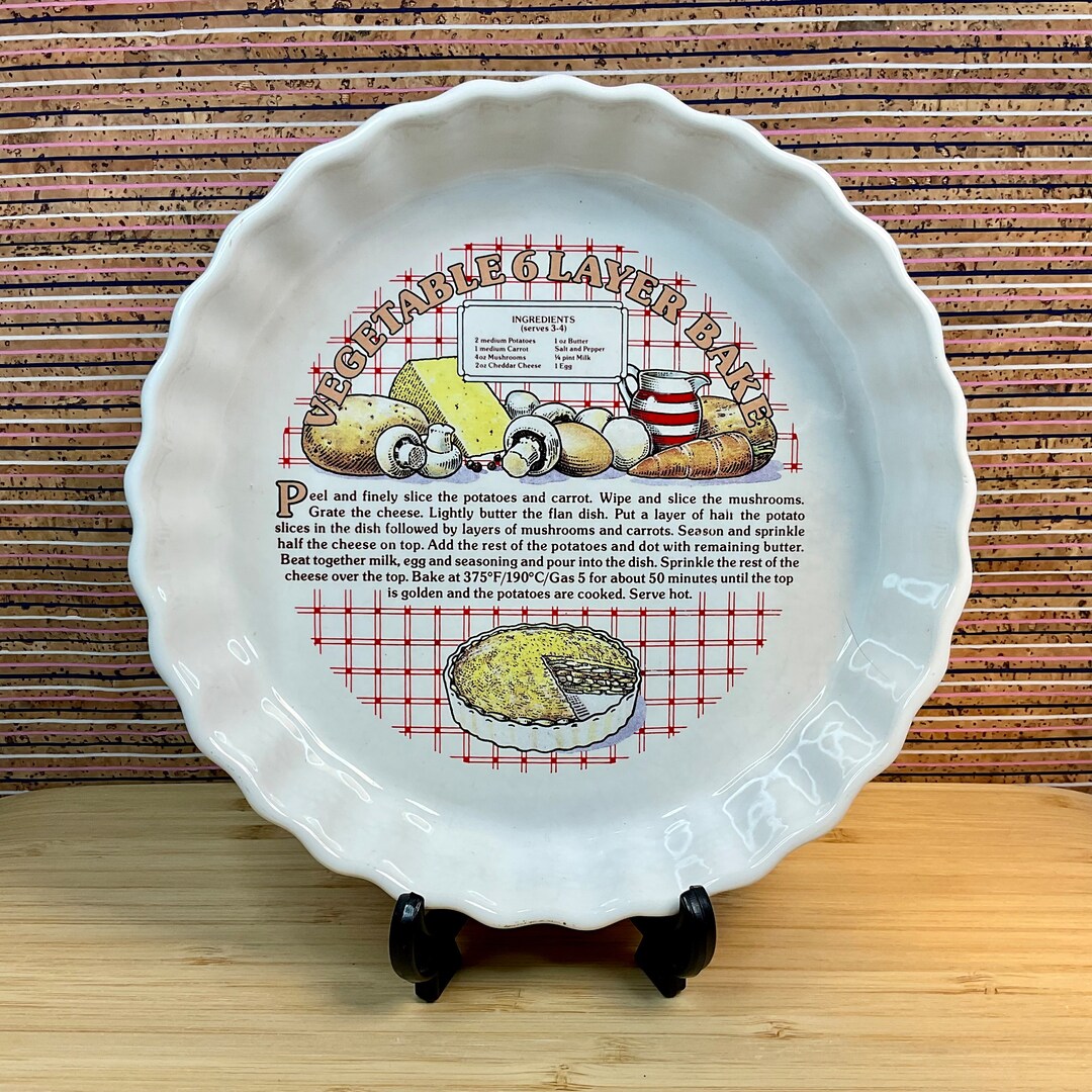 Vintage 1980s vegetable 6 Layer Bake Recipe Flan Quiche Dish Etsy