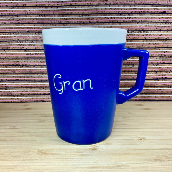 Vintage 1970s Honiton Pottery ‘Gran’ Personalised Gift Mug / Devon Blue and White Ceramics / Retro Tableware and Kitchen Crockery / Decor