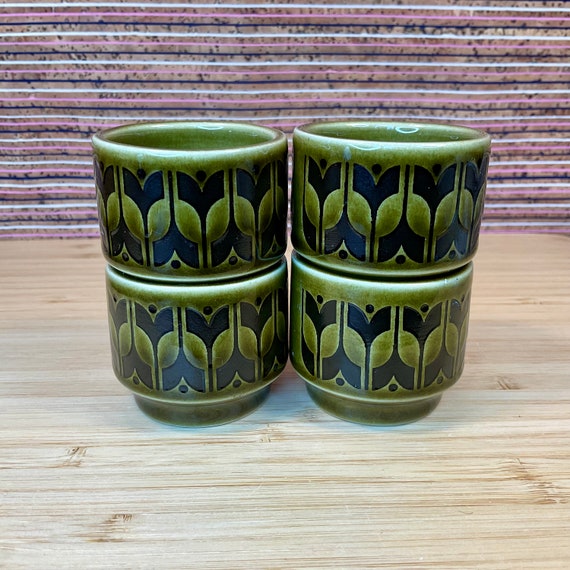Set of 4 Hornsea ‘Heirloom’ Olive Green Egg Cups / Retro Tableware & Kitchen Crockery / Collectable / Home Decor Accessory / Gift Idea