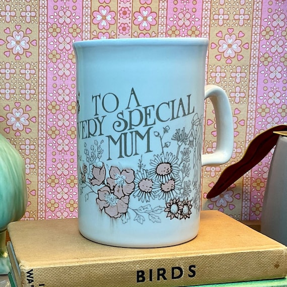 Vintage 1970s Ashdale ‘To A Very Special Mum’ Gift Mug With Poem / Pink and Grey Floral / Retro Mum Gift / 70s Home Decor Accessory / Mother