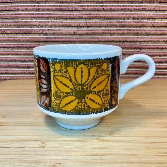 Vintage 1960s Broadhurst Ironstone ‘Tashkent’ Cup / Kathie Winkle / Retro Tableware / 60s Home Decor Accessory / Brown and Ochre Floral