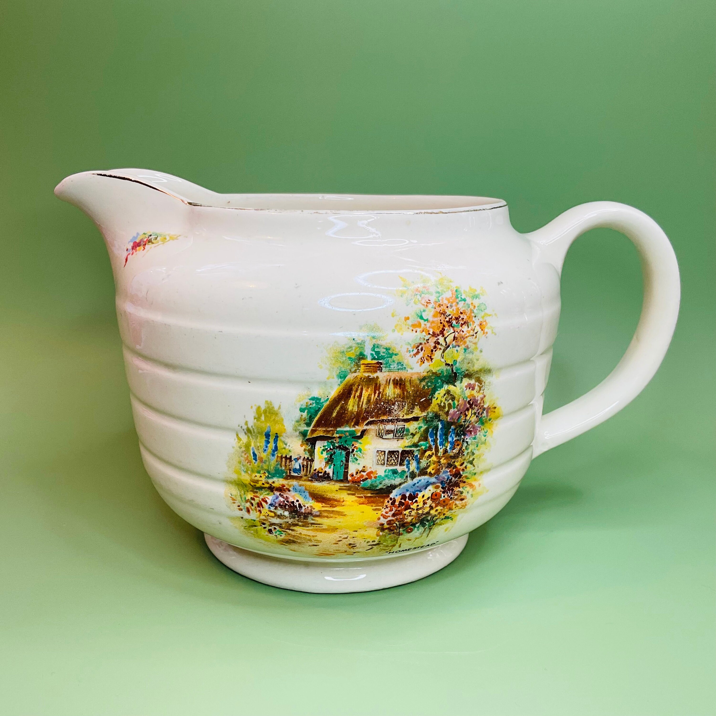 Charming 1940s ‘Homestead’ Ribbed Kitchen Jug by Swinnertons - Vintage Thatched Cottage Vibes for Country Kitchen Style!