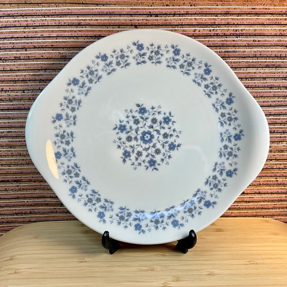 Vintage 1960s-70s Royal Doulton ‘Galaxy’ Cake Plate With Handles / Retro Tableware / Kitchen Crockery / Blue Folky Floral / Afternoon Tea