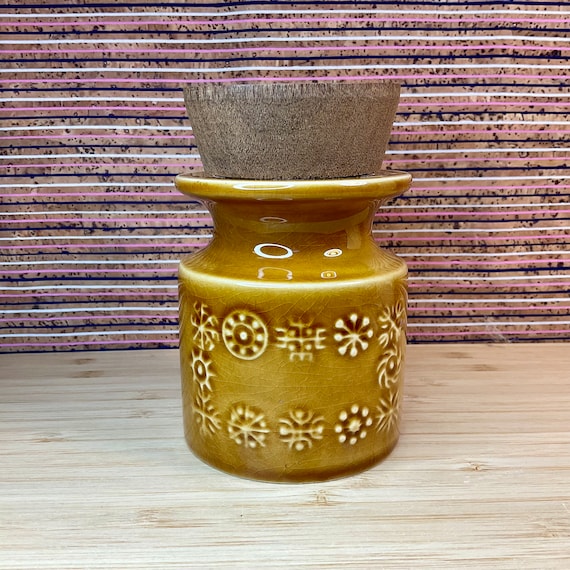 Vintage 1960s-70s Portmeirion ‘Totem’ Amber Spice Jar with Wooden Lid / Retro Kitchen Storage & Organisation / Home Decor Accessory /