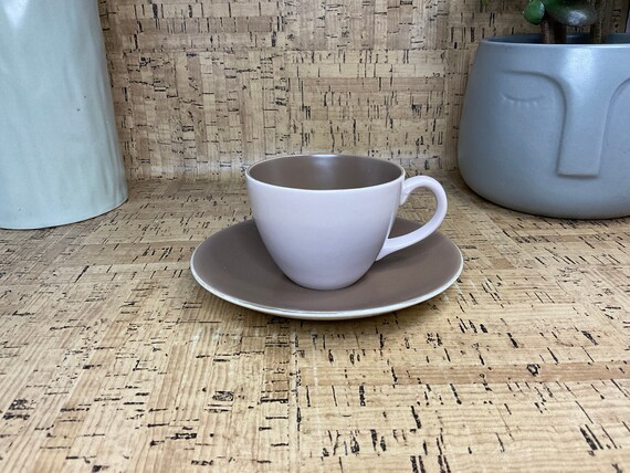 Poole Twintone Sepia and Mushroom Demi Tasse Espresso Cup and Saucer Sets. 1930s - 80s Vintage.