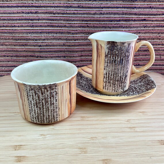 Price Kensington ‘Phoenician’ 3 Item Bundle / Milk Jug / Sugar Bowl / Saucer / !960s Retro Crockery / Wood Effect / Home Decor / Spares