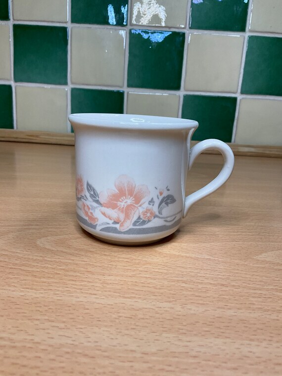 Biltons Coloroll Peach and Grey Floral Cup. 1980s Vintage.