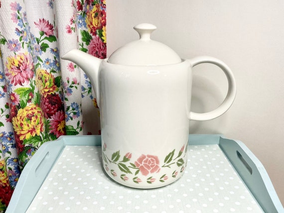 Coloroll Rose Stencil Coffee Pot. 1980s Vintage.