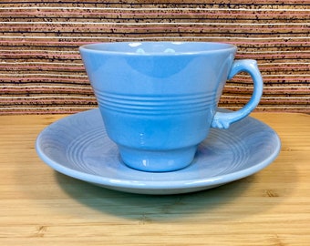 Woods Ware Iris Blue Cup and Saucer Sets  / 1940s/50s Vintage / Utility Ware / Retro Tableware & Kitchen Crockery / Home Decor Accessory