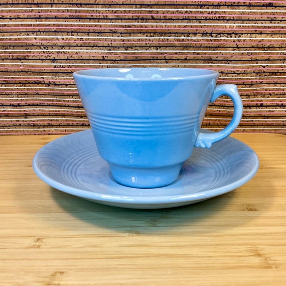 Woods Ware Iris Blue Cup and Saucer Sets  / 1940s/50s Vintage / Utility Ware / Retro Tableware & Kitchen Crockery / Home Decor Accessory